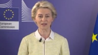 EU chief Ursula von der Leyen delivered a video address on Europe day.&nbsp; ((Twitter) )