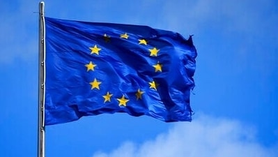 A Europe flag waves on top of a building. (AP) A Europe flag waves on top of a building. (AP)