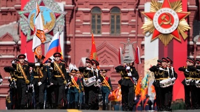 Russian servicemen march during the Victory Day military parade in Moscow, Russia, marking the 77th anniversary of the end of World War II. (AP) Russian servicemen march during the Victory Day military parade in Moscow, Russia, marking the 77th anniversary of the end of World War II. (AP)