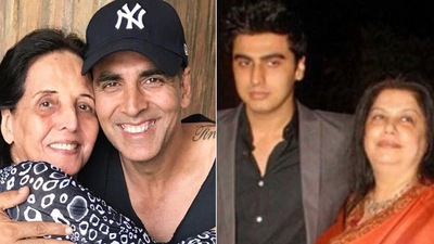 Akshay Kumar and Arjun Kapoor with their mothers. Akshay Kumar and Arjun Kapoor with their mothers.