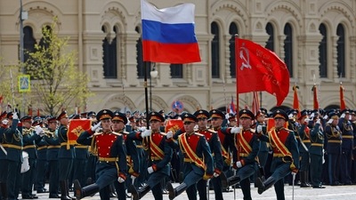 Russian service members take part in a military parade on Victory Day, which marks the 77th anniversary of the victory over Nazi Germany in World War Two, in Red Square in central Moscow, Russia. (REUTERS)