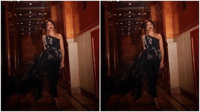 Sobhita played muse to fashion designer house Gauri and Nainika and picked a black co-ord set for the pictures. (Instagram/@sobhitad)