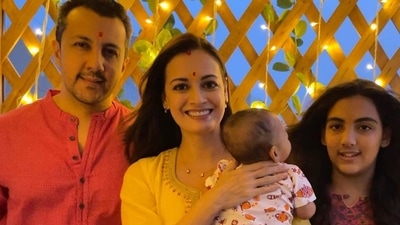 Dia Mirza with husband Vaibhav Rekhi, son Avyaan and step-daughter Samaira. Dia Mirza with husband Vaibhav Rekhi, son Avyaan and step-daughter Samaira. 