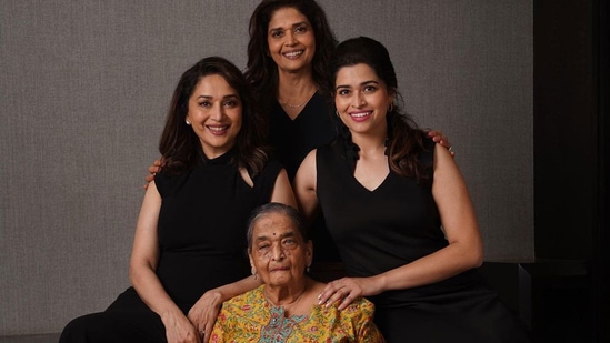 Madhuri Dixit and her sisters with their mother.&nbsp;