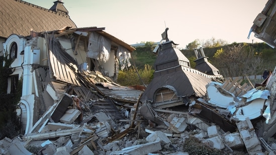 The Grande Pettine Hotel is destroyed by a missile in Odessa, Ukraine, Sunday, May 8, 2022.&nbsp;