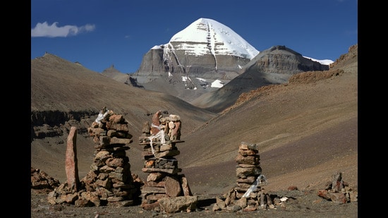 The south face of Mount Kailash in Tibet with stone chortens in the foreground (Shutterstock)