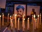 In this picture taken on July 17, 2021, journalists in New Delhi, India, light candles and pay tribute to Reuters photographer Danish Siddiqui.(AP) In this picture taken on July 17, 2021, journalists in New Delhi, India, light candles and pay tribute to Reuters photographer Danish Siddiqui.(AP)