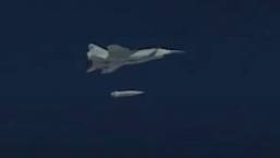A Russian Air Force MiG-31 fighter jet releases Kinzhal hypersonic missile during a drill in an unknown location in Russia, in this still image taken from video released February 19, 2022. Russian Defence Ministry/Handout via REUTERS