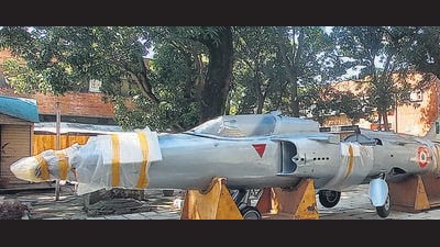 A 1971-fame Gnat vintage aircraft has already arrived at the Air Force Heritage Centre, Chandigarh, which is set to take flight on this year’s Independence Day. (HT Photo) A 1971-fame Gnat vintage aircraft has already arrived at the Air Force Heritage Centre, Chandigarh, which is set to take flight on this year’s Independence Day. (HT Photo)