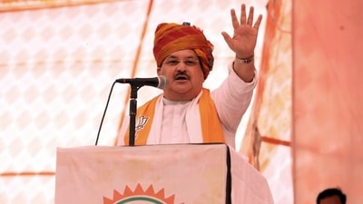 Bharatiya Janata Party (BJP) National President JP Nadda addressing the Booth President Sankalp Sammelan, in Suratgarh . (ANI) Bharatiya Janata Party (BJP) National President JP Nadda addressing the Booth President Sankalp Sammelan, in Suratgarh . (ANI)