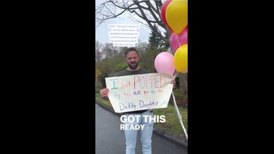 The man asked his daughter to a dance when she returned from school. (janellemcaloon/Instagram) The man asked his daughter to a dance when she returned from school. (janellemcaloon/Instagram)