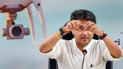 Union civil aviation minister Jyotiraditya Scindia speaks during the launch of the NITI Aayog's 'Experience Studio on Drones', in New Delhi on Tuesday. (PTI) Union civil aviation minister Jyotiraditya Scindia speaks during the launch of the NITI Aayog's 'Experience Studio on Drones', in New Delhi on Tuesday. (PTI)