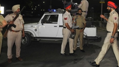Punjab Police have sealed the area after the blast reported at the Punjab Police Intelligence Headquarters in Sector 77, Mohali. (Keshav Singh/HT) (HT_PRINT)