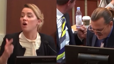 Johnny Depp's lawyers celebrate at Amber Heard's mention of Kate Moss. Johnny Depp's lawyers celebrate at Amber Heard's mention of Kate Moss.