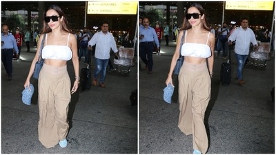 In the end, Malaika left her tresses open, and for the glam, she chose blush pink lip shade, glowing skin, blushed cheeks and minimal makeup to round it all off. (HT Photo/Varinder Chawla)