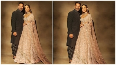 Manushi styled the lehenga set with a Kundan and gemstone-adorned choker necklace, matching ring and high heels. In the end, Manushi went for centre-parted open tresses, subtle shimmery eye shadow, glossy nude lip shade, glowing skin, blushed cheeks and mascara-adorned lashes to complete the glam picks. (Instagram/@manushi_chhillar)