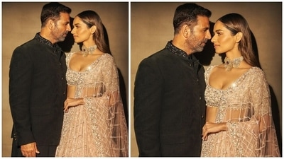 Manushi teamed the blouse set with a matching pink lehenga skirt decorated with similar diamantes, embellished gota patti border, and a heavy ghera. A zari dupatta draped on the shoulder and decorated with intricate silver embroidery and floral borders rounded off the ensemble. (Instagram/@manushi_chhillar) Manushi teamed the blouse set with a matching pink lehenga skirt decorated with similar diamantes, embellished gota patti border, and a heavy ghera. A zari dupatta draped on the shoulder and decorated with intricate silver embroidery and floral borders rounded off the ensemble. (Instagram/@manushi_chhillar)
