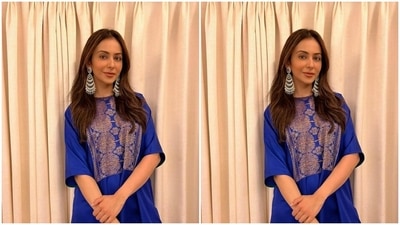 Rakul Preet played muse to fashion designer Payal Khandwala and picked a bright silk ethnic ensemble. (Instagram/@rakulpreet)
