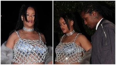 Rihanna in see-through crystal top and mini skirt flaunts baby bump, wins pregnancy fashion with A$AP Rocky: See pics (Instagram/@dietprada, @rockyxrih) Rihanna in see-through crystal top and mini skirt flaunts baby bump, wins pregnancy fashion with A$AP Rocky: See pics (Instagram/@dietprada, @rockyxrih)