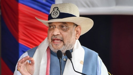 Union Home Minister Amit Shah addresses a special programme in Guwahati on Tuesday.(PTI)