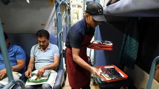 IRCTC manages catering service for Indian Railways along with selling tickets online and selling packaged water. (File Photo/HT)