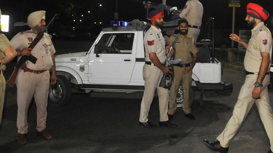 Punjab Police have sealed the area after the blast reported at the Punjab Police Intelligence Headquarters in Sector 77, Mohali. (Keshav Singh/HT)(HT_PRINT)