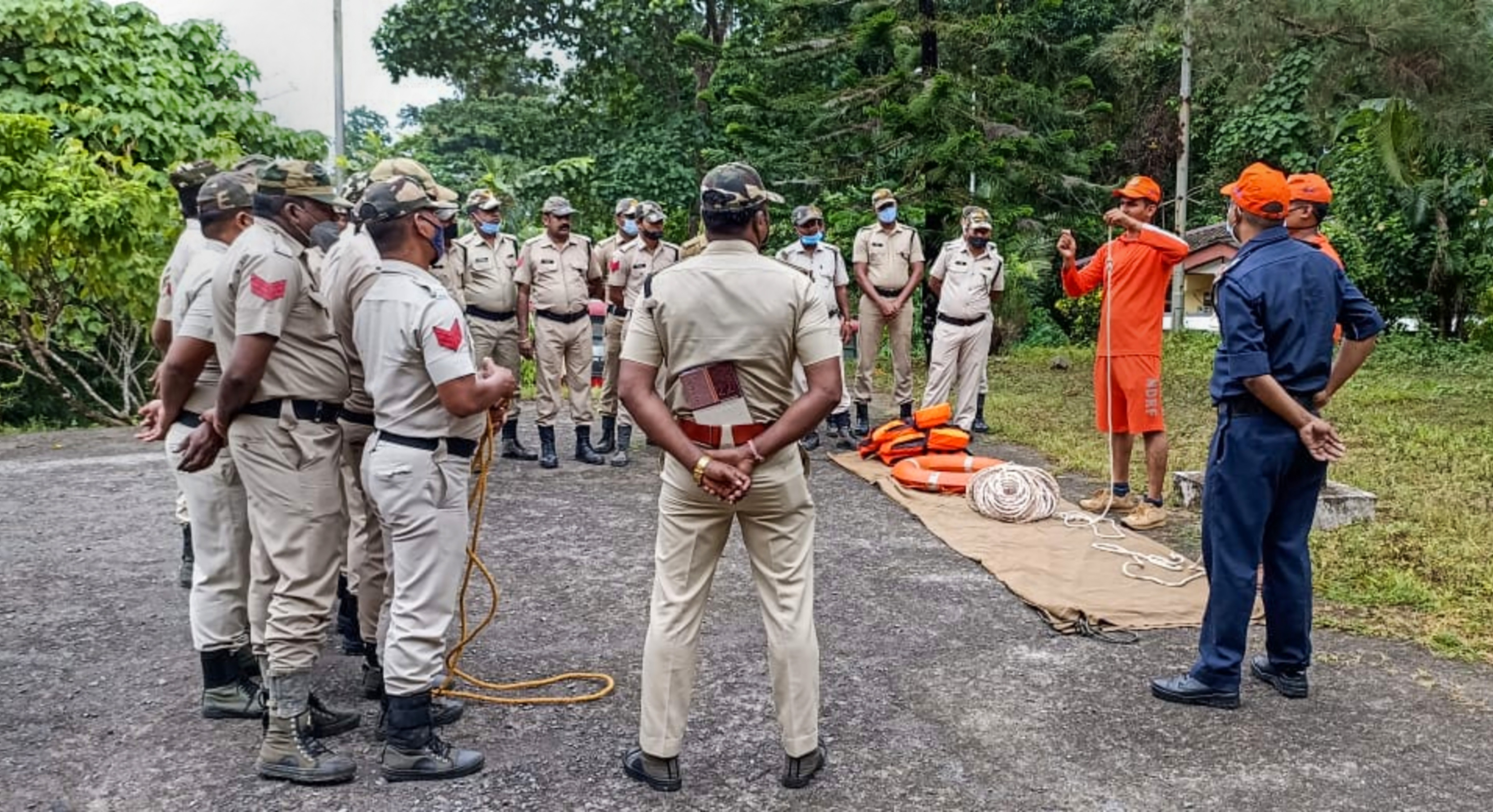NDRF and police personnel during a training session for the landfall of Cyclone Asani, in Andaman and Nicobar Islands. (PTI) NDRF and police personnel during a training session for the landfall of Cyclone Asani, in Andaman and Nicobar Islands. (PTI)