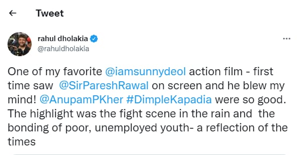 Rahul Dholakia's tweet about the film Arjun.