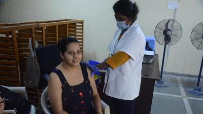 A beneficiary gets inoculated against Covid-19 in Thane on Wednesday. Praful Gangurde/HT Photo A beneficiary gets inoculated against Covid-19 in Thane on Wednesday. Praful Gangurde/HT Photo