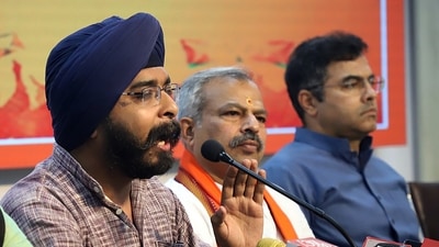 Bharatiya Janata Party (BJP) leader Tajinder Pal Singh Bagga addressing a press conference, at party office, in New Delhi on Wednesday. (ANI Photo) (Amit Sharma) Bharatiya Janata Party (BJP) leader Tajinder Pal Singh Bagga addressing a press conference, at party office, in New Delhi on Wednesday. (ANI Photo) (Amit Sharma)