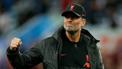 Liverpool manager Jurgen Klopp celebrates after the match. (REUTERS)