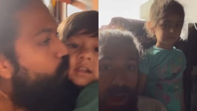 Yash playing with his children Yatharv and Ayra.