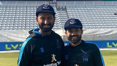 Pujara and Rizwan. (Twitter/Sussex) Pujara and Rizwan. (Twitter/Sussex)
