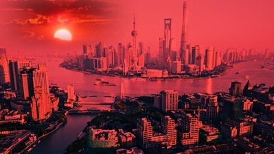 Blood red sky in Chinese port-city Zhoushan (Twitter/@Lorphicnews) Blood red sky in Chinese port-city Zhoushan (Twitter/@Lorphicnews)