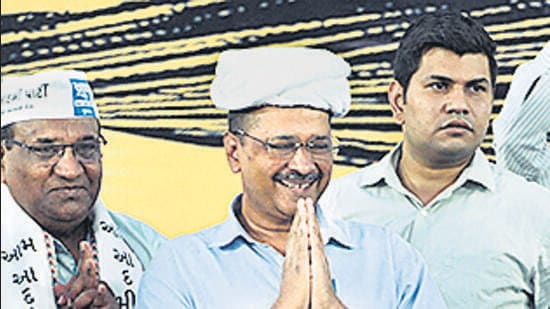 Delhi Chief minister and AAP convener Arvind Kejriwal at a rally in Rajkot on Wednesday (PTI)