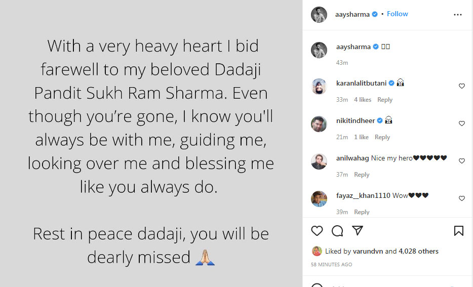 Aayush Sharma shared a note.&nbsp;