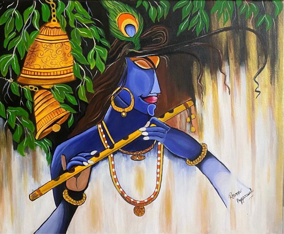 This artwork by Reema Aggarwal — who lost her father during the pandemic — is an ode to her father’s devotion for Krishna.