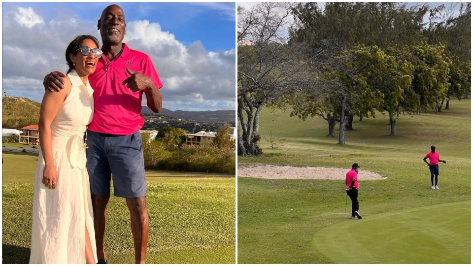 Masaba Gupta with Vivian Richards at the golf course.