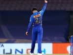 Mumbai Indians Hrithik Shokeen celebrates the dismissal of Rajasthan Royals Devdutt Padikkal during the Indian Premier League 2022 match between Rajasthan Royals and Mumbai Indians(ANI)