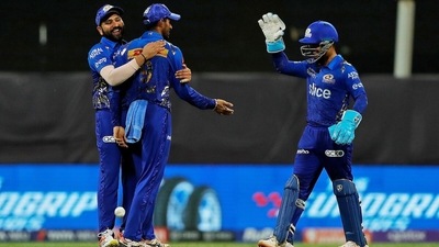 Mumbai Indians Kartikeya Singh celebrates the dismissal during the Indian Premier League 2022 match between Chennai Super Kings and Mumbai Indians (ANI) Mumbai Indians Kartikeya Singh celebrates the dismissal during the Indian Premier League 2022 match between Chennai Super Kings and Mumbai Indians (ANI)