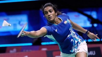 India's PV Sindhu returns a shot (AP)