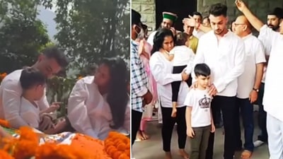 Aayush Sharma, Arpita Sharma with their kids at Sukh Ram Sharma's last rites.