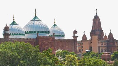 Mathura: A view of Sri Krishna Janmabhoomi temple and Shahi Idgah mosque, in Mathura, Sunday, Sept. 27, 2020. A group of devout Hindus has moved a Mathura civil court here for removal of the mosque allegedly built at the exact birthplace of Lord Sri Krishna within the 13.37-acre premises of Katra Keshav Dev temple in the holy city. (PTI Photo)(PTI27-09-2020_000034B) (PTI) Mathura: A view of Sri Krishna Janmabhoomi temple and Shahi Idgah mosque, in Mathura, Sunday, Sept. 27, 2020. A group of devout Hindus has moved a Mathura civil court here for removal of the mosque allegedly built at the exact birthplace of Lord Sri Krishna within the 13.37-acre premises of Katra Keshav Dev temple in the holy city. (PTI Photo)(PTI27-09-2020_000034B) (PTI)
