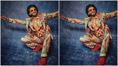 Ranveer, for the midweek promotions, chose to deck up in a multicoloured suit. (Instagram/@ranveersingh)