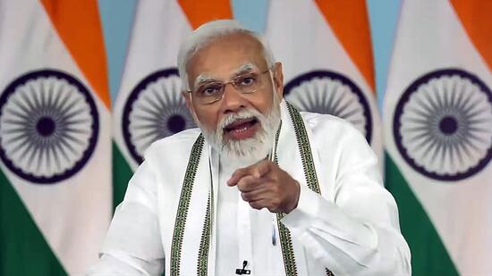 Prime Minister Narendra Modi addressed ‘Utkarsh Samaroh’ in Bharuch, Gujarat, via video conferencing from New Delhi on Thursday. (ANI)