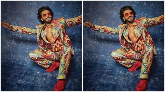 Ranveer, for the midweek promotions, chose to deck up in a multicoloured suit.(Instagram/@ranveersingh)