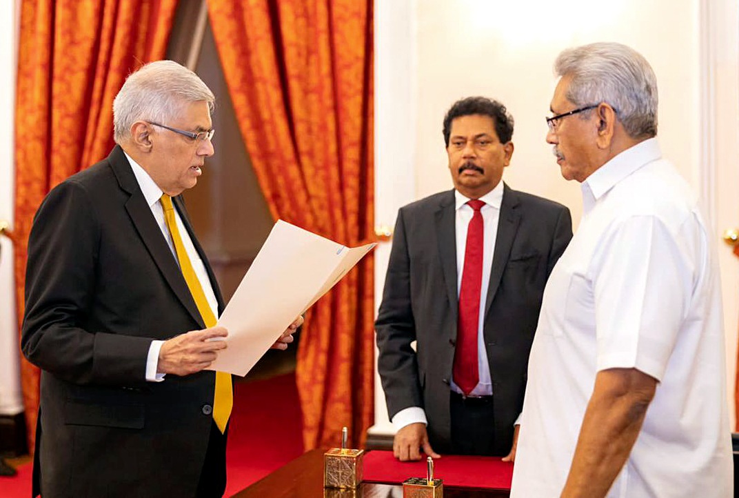 United National Party leader Ranil Wickremesinghe sworn in as the Prime Minister of Sri Lanka in Colombo on Thursday. (ANI) United National Party leader Ranil Wickremesinghe sworn in as the Prime Minister of Sri Lanka in Colombo on Thursday. (ANI)