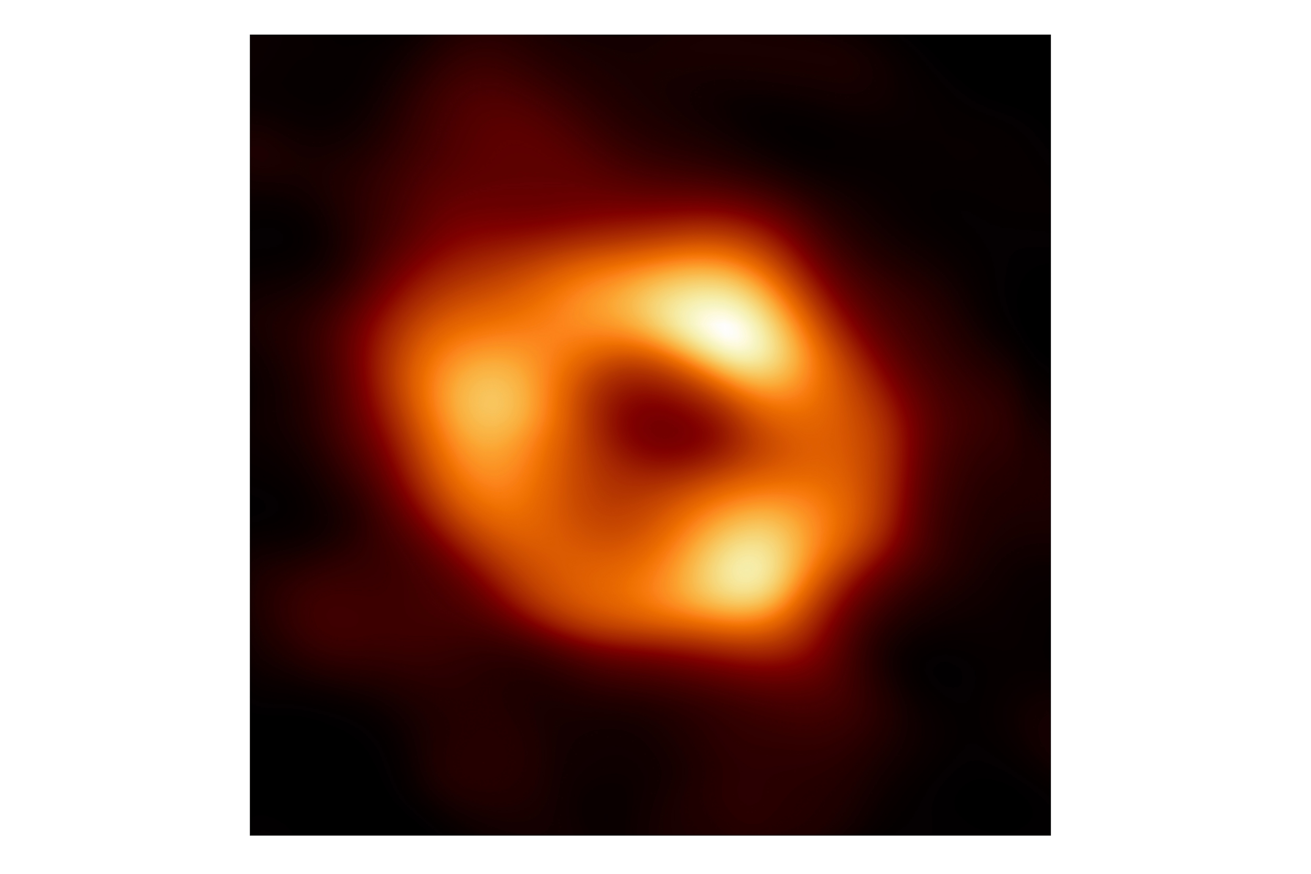 This image released by the Event Horizon Telescope Collaboration, Thursday, May 12, 2022, shows a black hole at the center of our Milky Way galaxy. (AP)