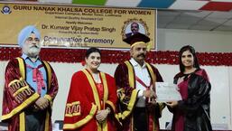 Degrees were awarded to students of BA, BCom, BCA , BBA and honours, along with post graduate students of MA (English), MCom, PGDMC and PGDCA at convocation in GNKCW, Ludhiana.  (HT PHOTO)