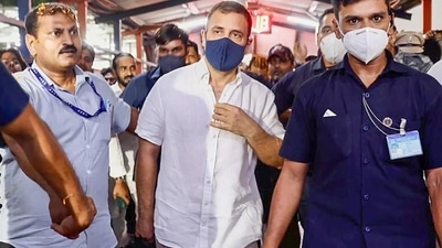 Congress leader Rahul Gandhi leaving for the ‘Chintan Shivir’ in Udaipur on Thursday. (PTI PHOTO) 